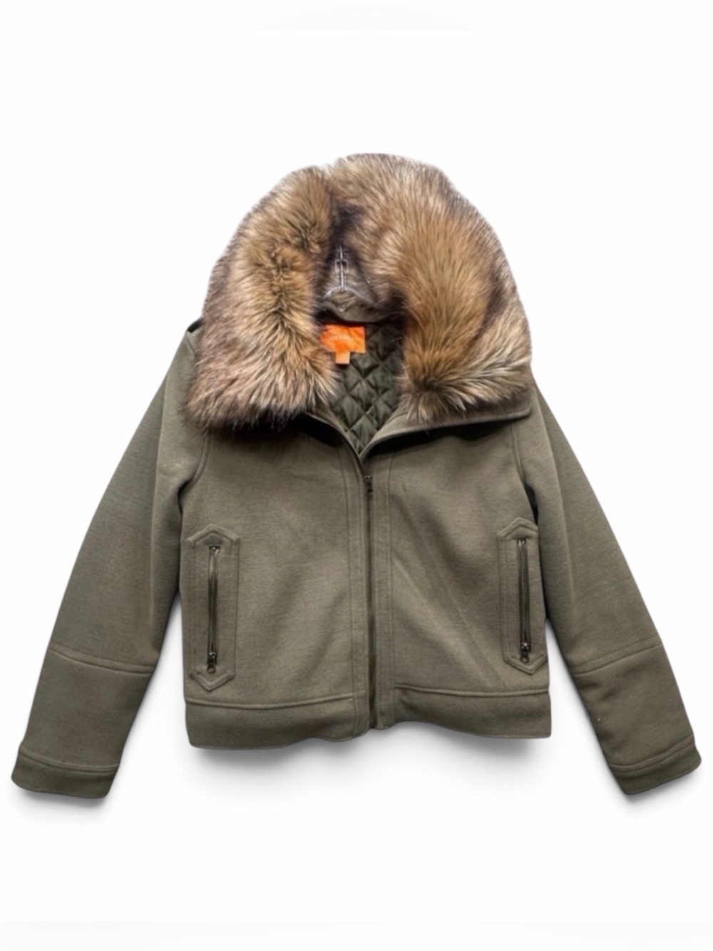 Joe Fresh Bomber Jacket Removable Faux Fur Collar Olive Green L
